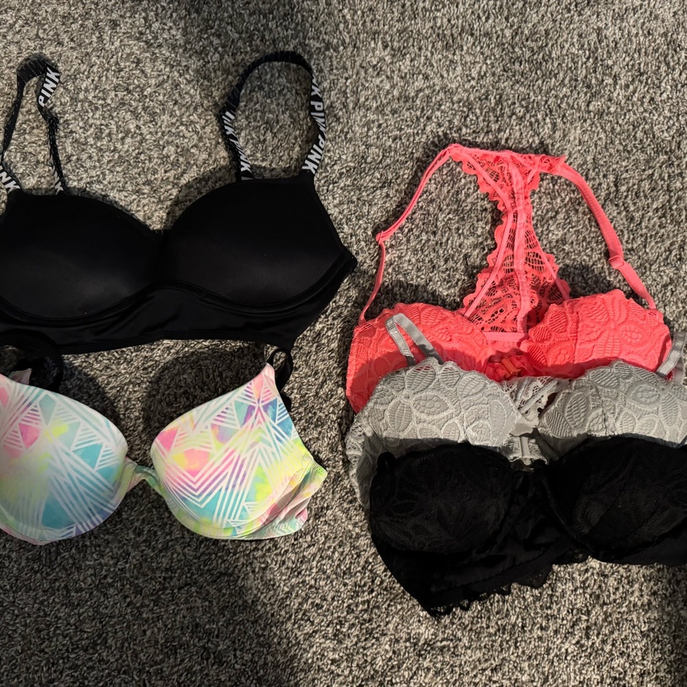 PINK Victoria's Secret Black and Pink Bras Intimates Collection
